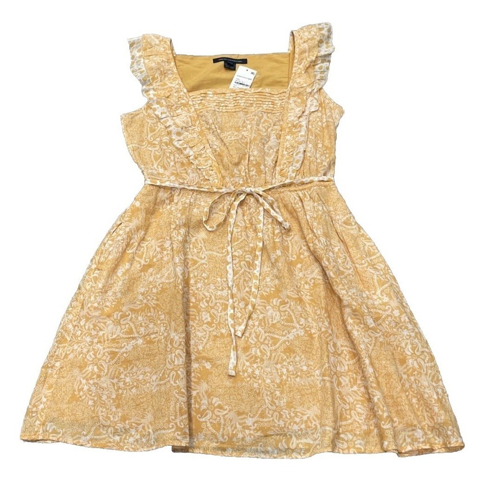 NWT FRENCH CONNECTION ADENA METALLIC SQUARE NECK OAK BUFF MINI DRESS WOMENS US 6 - Picture 2 of 14